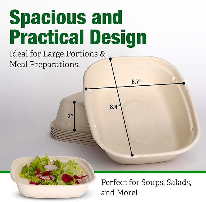 TOPtoper 100 Pack 40 Oz Large Paper Bowls with Lids, Heavy Duty Compostable Paper Bowls for Party, Disposable Bowls Bulk Leakproof and Microwave Safe for Hot/Cold Use
