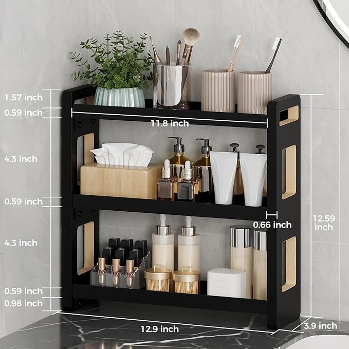 UJQSUN Bathroom Counter Organizer,Bathroom Counter Shelf,Bathroom Organizers,Under Sink Organizer,Cologne Organizer For Men,Cologne Cabinet,Spice Rack Organizer for Cabinet,Gifts(Black 3 Tier)