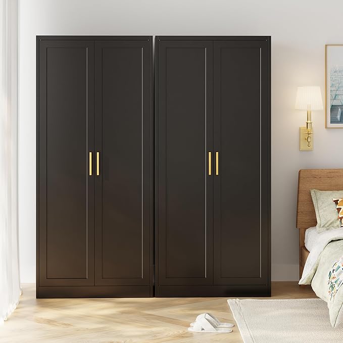Metal Kitchen Pantry Cabinet, 71"Tall Cabinet with 2 Doors and 4 Adjustable Shelves, Pantry Cabinets for Kitchen Storage, Metal Storage Cabinet for Kitchen, Dining Room, Living Room and Bathroom-Black