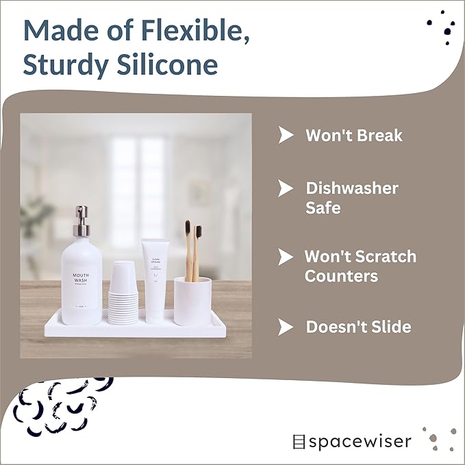 Spacewiser Countertop and Vanity Tray - 2 PC Large 11.7" Silicone Bathroom Trays, Counter Organizer, Dish Soap Sponge Holder Kitchen Sink Tray Organizer, Sink Caddy Toothbrush Key Kitchen Soap Trays