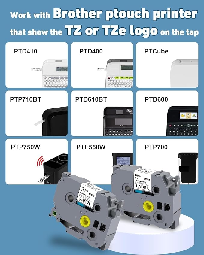 Weemay 6PK Label Tape Compatible for Brother Label Maker TZ Tape 18mm 0.7 Laminated White TZc241 TZe-241 TZ241 TZ-241 3/4 Inch TZe Refill for Ptouch PT-D400AD PT-D610BT PT-D600 PT-D410 Printer