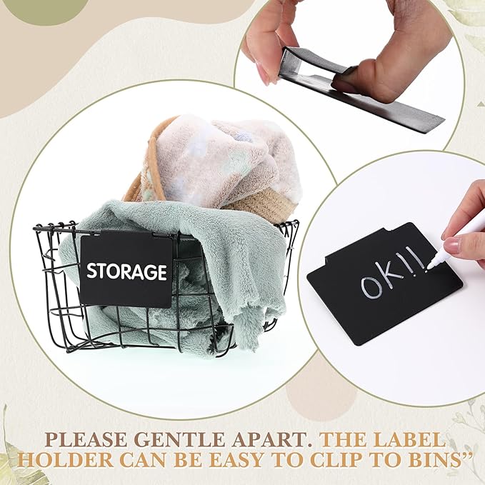 100 Pcs Basket Labels Clip Set for Storage Bins Include Removable PVC Bin Label Holders with Chalk Markers for Kitchen Pantry Organization Labeling Box Shelf 48+2 96+4 (Black White)