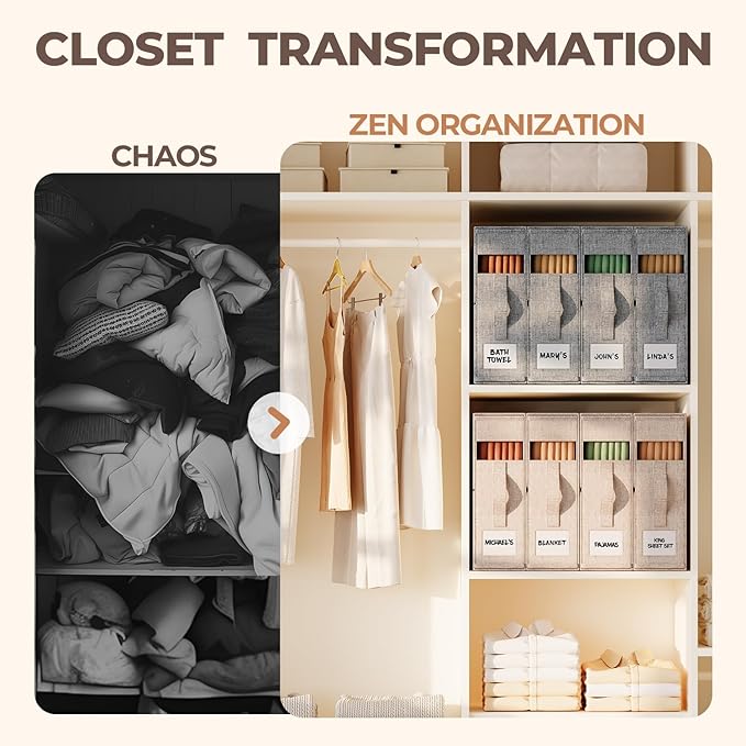 6Pack Sheet Organizers and Storage - King/Queen Size Sheet Storage Organizer with Window, Foldable & Dustproof Sheet Organizer for Linen Closet for Summer Blankets & Sheet Sets,Grey