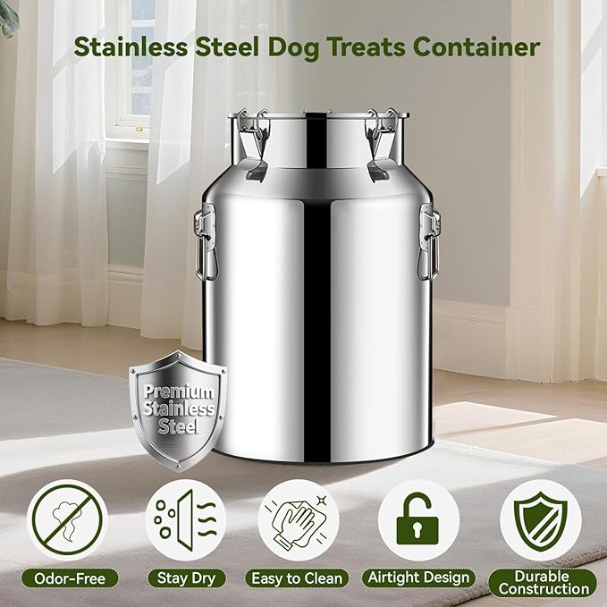 Newget 13lb Stainless Steel Dog Food Storage Container, Metal Pet Storage Container with Airtight Hangable Lid to Keep Food Fresh, Large Cat Food Storage Container with Scoop to Easily Clean