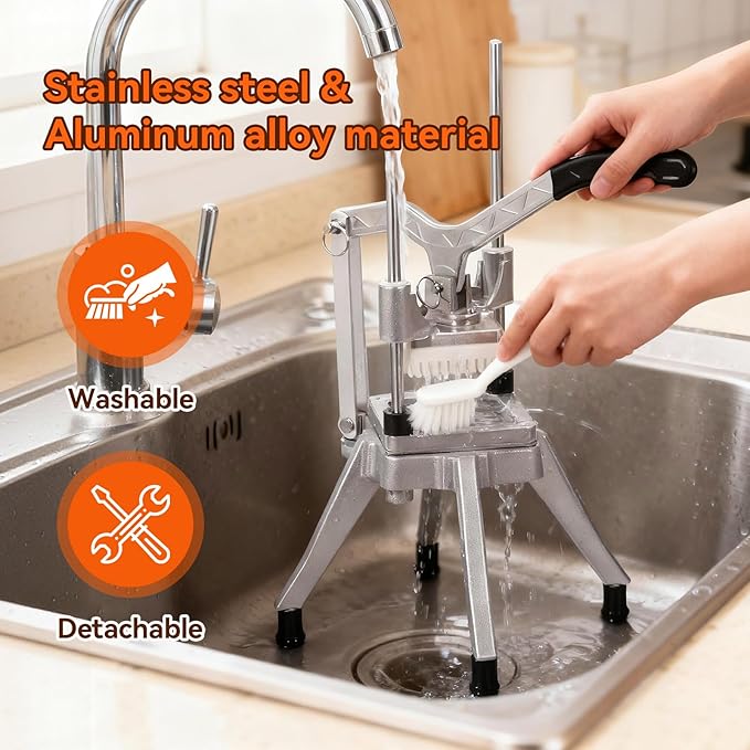 Malphi Commercial Vegetable Chopper, Heavy Duty Manual Potato Cutter with 4 Interchangeable Blades, Stainless Steel French Fry Cutter for Potatoes, Carrots, Onions, Vegetables & Fruits