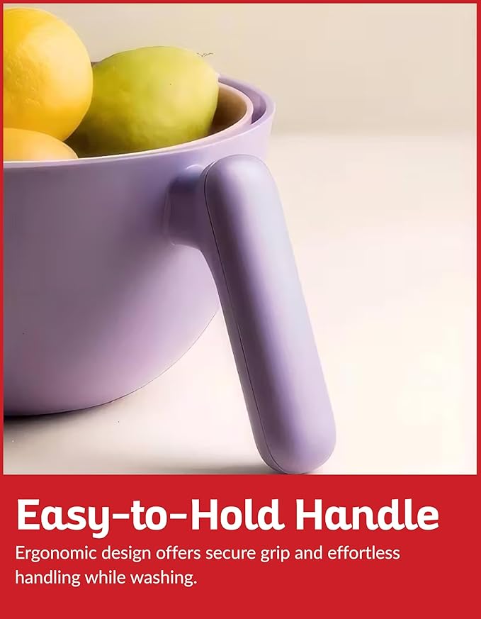 Multi Functional Draining Basket – Double Layer Colander & Bowl for Pasta, Fruits & Vegetables – Durable BPA-Free, Dishwasher Safe - Purple.
