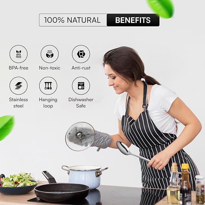 9 Pcs Premium Stainless Steel Kitchen Cooking Utensils Set Metal Cooking Utensils Tools Nonstick Heat Resistant -Ladle, Slotted Spoons, Slotted Turners, Masher, Fork, Skimmer, Spaghetti Server 13"