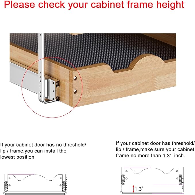 DINDON 3 Tier Pull Out Cabinet Organizer 20”W X21”D Slide Out Shelves With Shelf Liner for Kitchen Wood Roll Out Drawers Pantry Organization