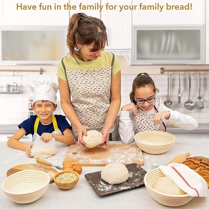 Banneton Bread Proofing Basket 2 pack 9 inch Round Basket with Liner, Bread Proofing Basket Perfect for Professional & Home Sourdough Bread Baking, Artisan Sourdough Bread (Set of 2 pack 9" Round)