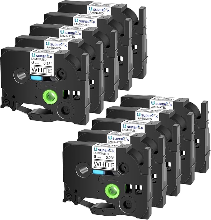 10 Pack Compatible for Brother P-Touch Label Maker Tape TZ-211 TZe-211 TZe211 TZ211 Black on White 6mm TZe TZ Tape 0.23'' 1/4 inch Laminated Label for PT-D210 H110 H100 D400 D600 D200 P700