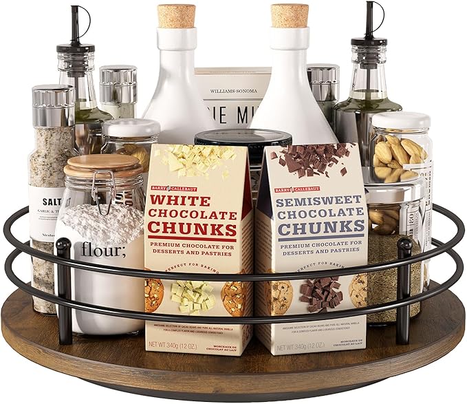LIAISIMI 12" Lazy Susan Turntable Organizer,Round Wooden Lazy Susan Organization and Rotating Spice Rack for Dining Table,Pantry,Kitchen Countertop,Vanity,Cupboard and More. (Heightened Version,Round)
