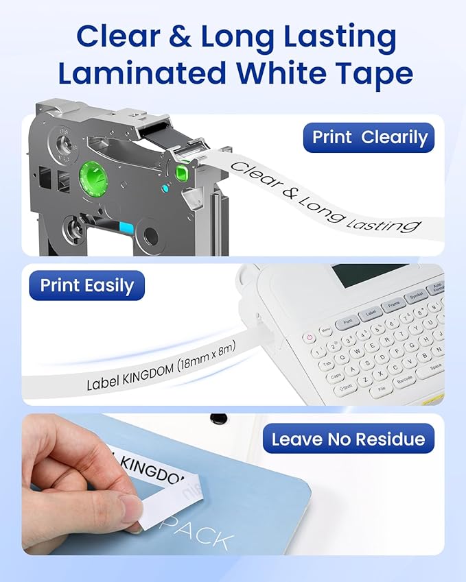 18mm 0.7 Laminated White Tape TZe-241 Compatible with Brother PTouch TZ Tape Black on White 3/4 Inch x 26.2 Feet Refills for PT-D410 PT-D400 PT-D610BT PTD600, 5-Pack TZe241