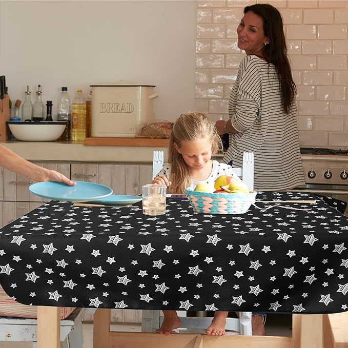 Large Splat Mat 54”x 72”Extra Large Waterproof Floor Mat with Non Slip Bottom, Baby Art Mat for Craft/Playtime/Mealtime on Table, Washable Portable Picnic Mat - Black Star, 4.5ft x 6ft