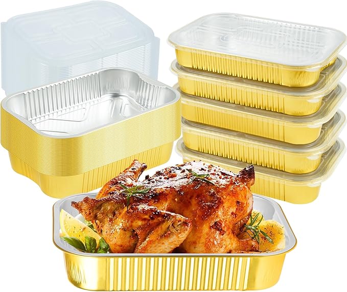 15 Pack 9x13 Gold Aluminum Foil Pans with Lids Heavy Duty, 13"×9"×2.4" Foil Food Containers with Lids, Disposable Tin Foil Pans for Baking, Meal Prep, Freezer, Heating and Takeout