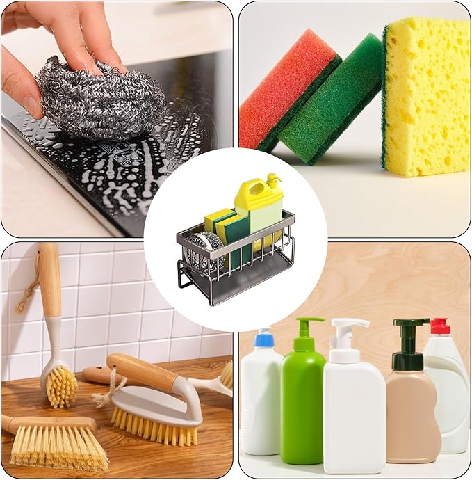 kitchen sink caddy, dish sink sponge holder (Without rod-grey)