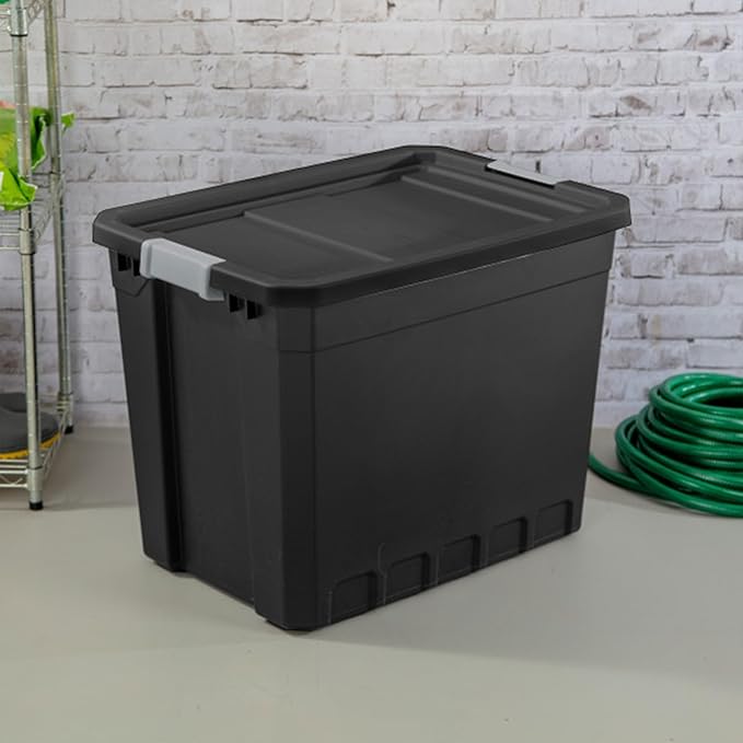Sterilite 8-Pack Plastic Storage Bins with Lids, Stackable Containers, 27 Gallon, Black