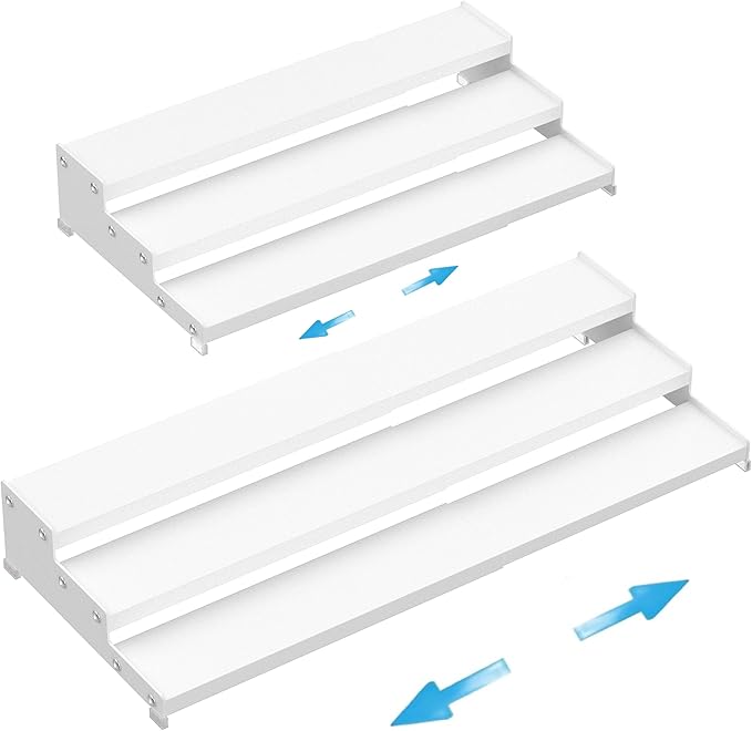 Wobmmi Expandable Spice Rack Storage organizer with 3-Tier step shelf cabinet,seasoning racks organizion.Great for Kitchen countertop shelves,Pantry and more(2Packs/White)