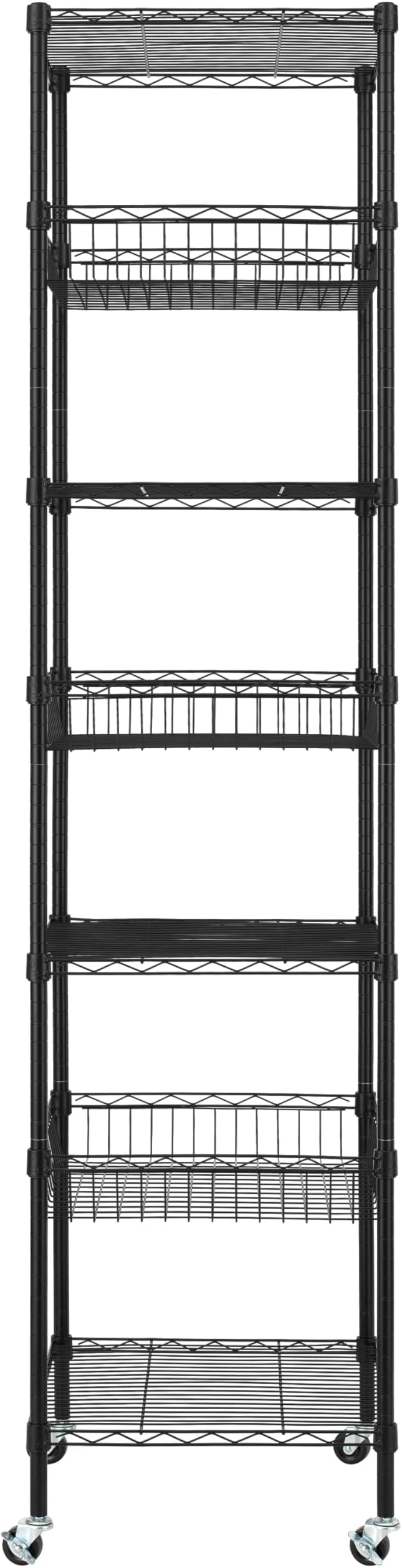 Finnhomy Heavy Duty 7 Tier Wire Shelving Unit with Wheels 18x18x78.8-inches 7 Shelves Metal Storage Rack Thicken Steel Tube, Adjustable Shelving Rack for Kitchen Bathroom Office, NSF Certified, Black