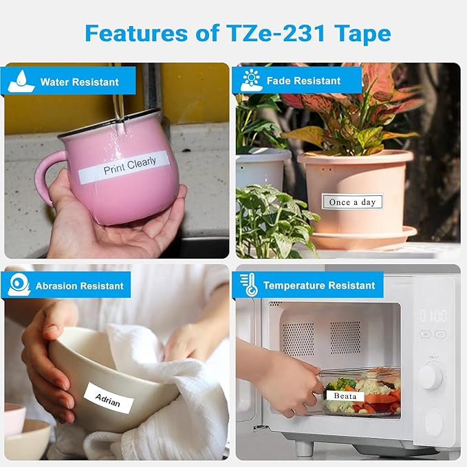 TZe-231 12mm 0.47 Laminated White Tape TZe Compatible with Brother P Touch Label Tape 12mm Label Maker Tape TZe231 Black on White for Brother PT-H110 PTD210 D220 D400 D460 D600 10 Packs