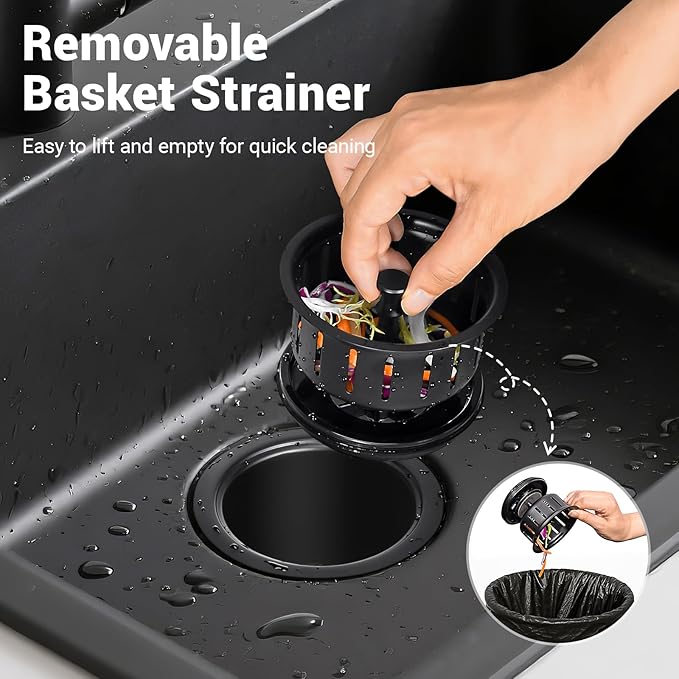 Kitchen Extended Garbage Disposal Flange Strainer Stainless Steel Kit with Basket Strainer and Drain Stopper for 3 1/2 Inch Standard Sink Drain, Deep Sink Flange for Disposer, Brushed Stainless