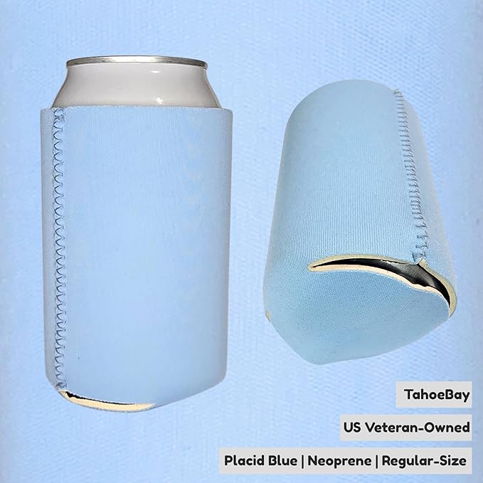 TahoeBay Neoprene Can Cooler Sleeves (50-Pack) Bulk Blank Sublimation Blanks for Vinyl Regular Size Plain Beer Coolers for Soda Cans & Bottles Black, White, Solid Color Set (Placid Blue)