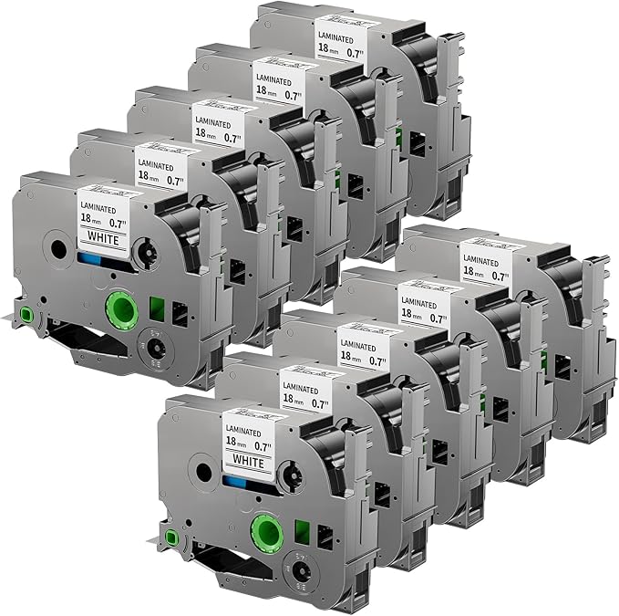 10-Pack 18mm 0.7 Inch Laminated White Tape Replace for Brother Label Maker Tape TZe-241 Compatible with P Touch TZ TZe 3/4" Black on White TZE241 for PTD410 PT-D400 PT-D610BT PTD600
