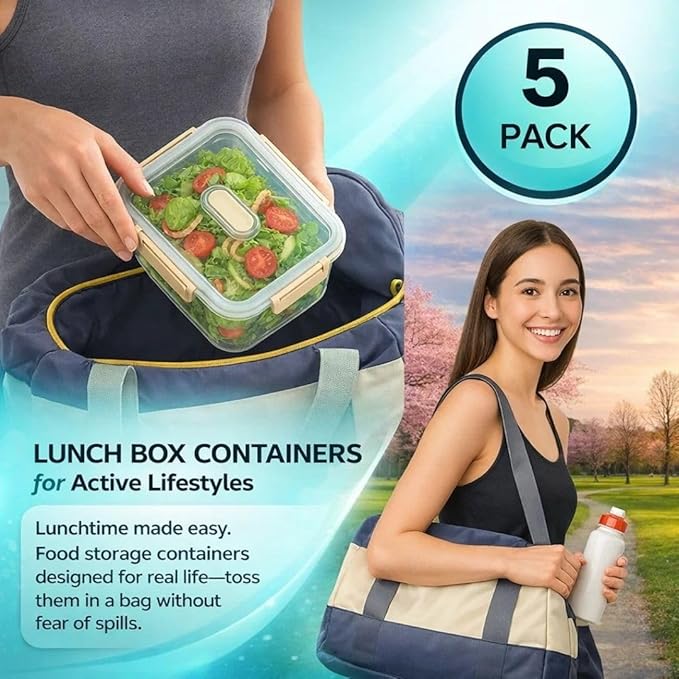 Fruit Containers for Fridge Keep Fresh, 5-Pack Produce Containers for Fridge with Lids, Meal Prep Containers, Food Organizer with Removable Colander, Microwave & Dishwasher Safe (Cream)