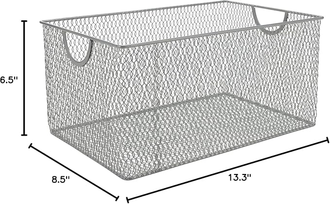 YBM Home Kitchen Pantry Organizer Wire Basket for Shelves, Cabinets, Pantry, Countertop, Mesh Open Storage Bin Metal Basket for Organizing Food Supplies 13.3x8.5x6.5, Pack of 3, Silver