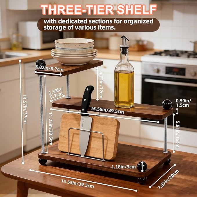 Countertop Organizer Organization, 3-Tier Moveable Corner Shelf Organizer, Easy to Assemble,Suitable for Various Locations Such as Kitchens, Bathrooms, Over Sink and Coffee Areas(Brown)