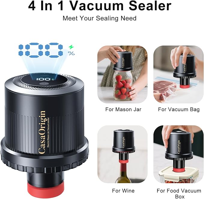 Electric Mason Jar Vacuum Sealer Kit for Wide & Regular Mouth Jars, Automatic Jar Sealer for Canning and Food Storage, Includes Lids