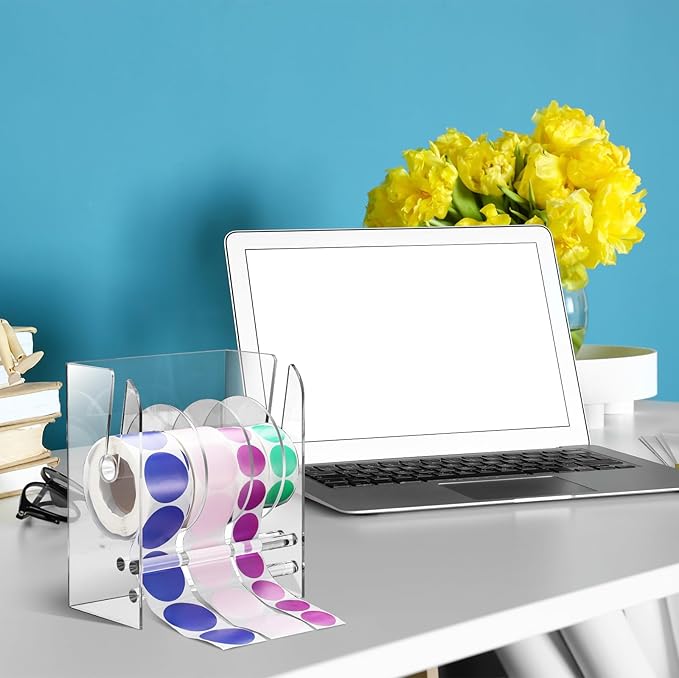 Qilery Adjustable Label Dispenser Acrylic Roll Sticker Dispenser Sticker Holder Organizer Label Stand for Holding Office and Home(4 Disks)