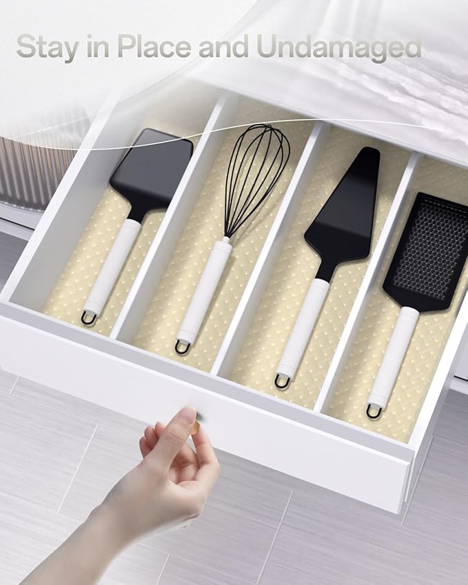 Shelf and Drawer Liner for Kitchen Cabinet, Non-Adhesive 12in x 120in Waterproof Contact Paper Refrigerator Liners Thickened Durable EVA Material Non Slip Mat for Dresser Cupboard Pantry Protector
