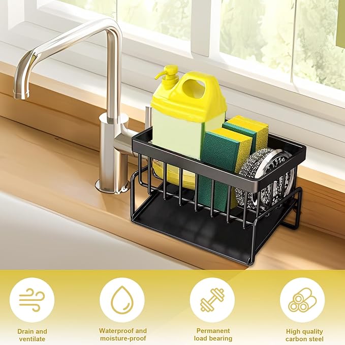 kitchen sink caddy, dish sink sponge holder (Without rod-black)