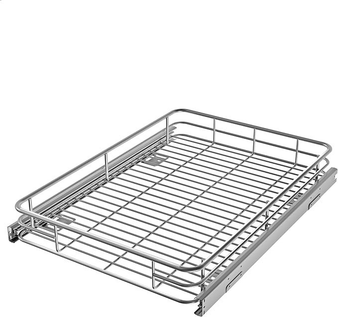 JOWBOOW Pull Out Cabinet Organizer (13.4" W x 21" D), Put Out Shelves for Kitchen Cabinets, Roll Out Drawers Heavy-Duty Metal Sliding Shelf, Bottom Mount