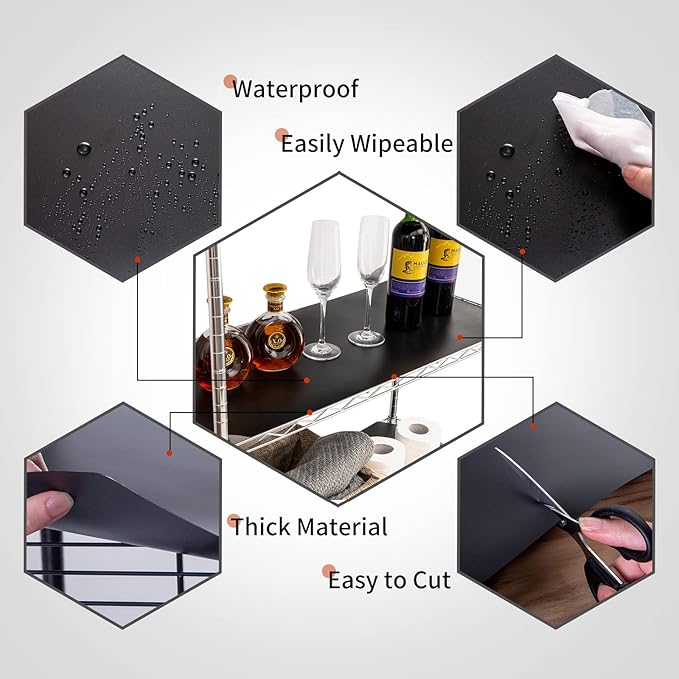 Poofzy Wire Shelf Liner 14 x 30, Set of 5 Shelf Liners for Wire Shelving Plastic Non-Adhesive for Pantry, Kitchen Cabinets (Black)