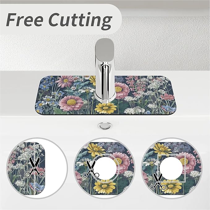Kitchen Sink Splash Guard，Daisies and marigolds Faucet Mat Sink Gadgets-Super Absorbent Fast Drying Mat Drip Catcher for Kitchen, Bathroom,Sink Mat, Dish Drying Mat, Bathroom(15" X 5.5" )