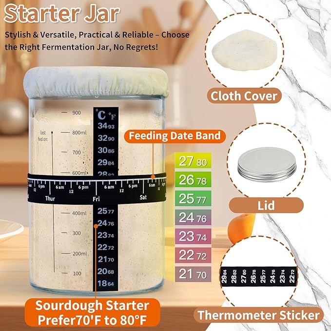 SOURACE Sourdough Starter Kit with 10" Round & 9" Oval Banneton Proofing Basket and Starter Jar, Complete Sourdough Bread Baking Supplies and Baking Gifts for Women, Men, and Bread Bakers