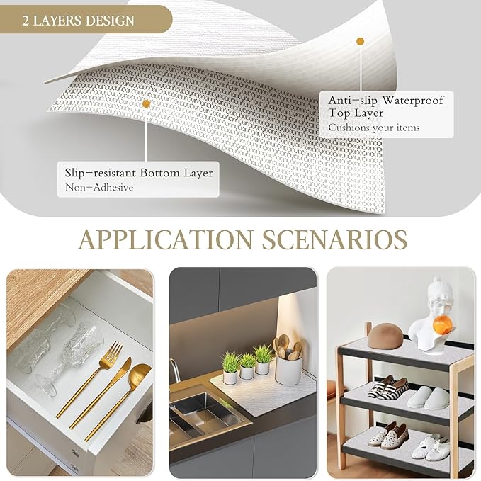 Beautysaid Shelf and Drawer Liner for Kitchen Cabinet, Non Adhesive Non Slip Shelf Paper Waterproof Washable Thickened for Dresser Pantry Shelve Bathroom Protector Liner(White,20 in x 10 FT)