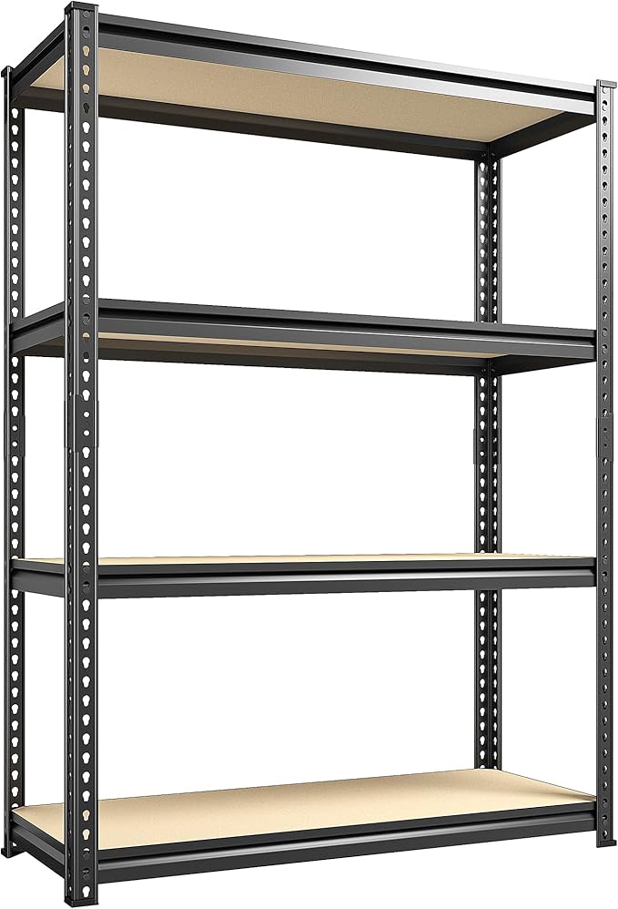 REIBII Storage Shelves Adjustable Metal Shelving 1600LBS Garage Shelves Industrial Metal Shelves 4 Tier Garage Shelving for Warehouse Basement Kitchen Pantry Closet, 11.8" D x 23.6" W x 56.7" H