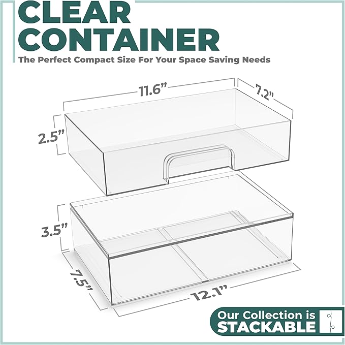 Sorbus Wide Stackable Acrylic Storage Drawers, 2 Pack Clear Plastic Organizer Bins for Baby Bottles, Makeup, Bathroom, Vanity & Countertop Organization, Pull-Out Drawer Design for Cabinets & Pantry