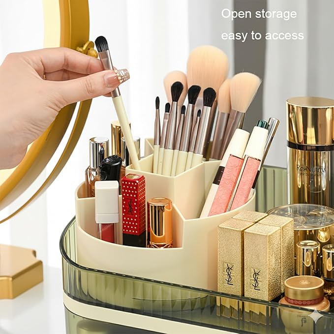 Tidyladyo Makeup Organizer with Dual Drawers - Large Capacity Countertop Cosmetic Storage for Skincare Vanity Bathroom