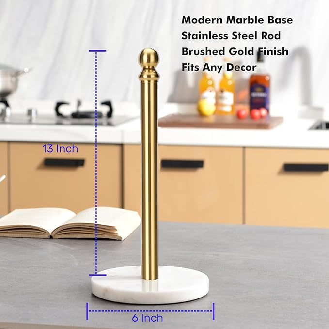 Exilon Gold Paper Towel Holder Countertop, Standing Paper Towel Roll Holder for Kitchen Bathroom, with Weighted Base for One-Handed Operation