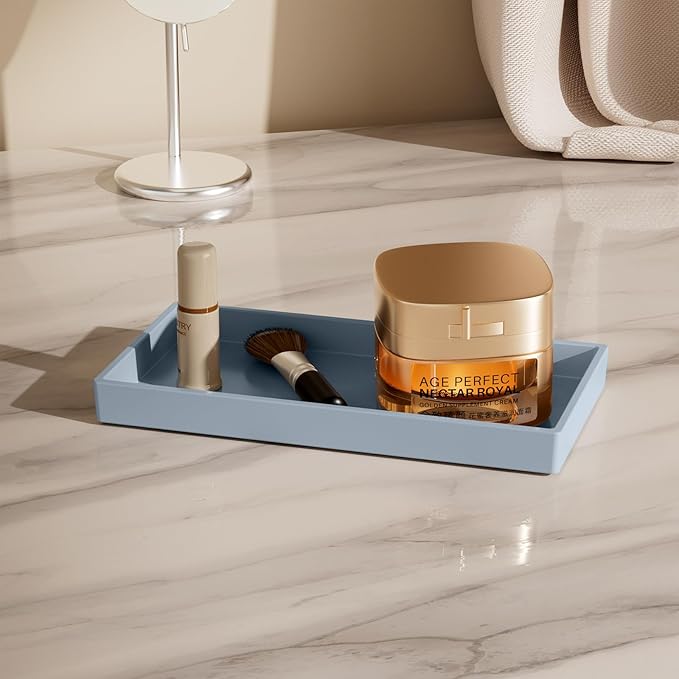 Mriluvy Vanity and Bathroom Tray, 7.7" ABS Countertop Organizer,Waterproof Vanity Tray for Toilet Tank,Perfume,Soap,Keys,Bathroom Accessories,Kitchen and Bath Trays,Non Slip Small Trays,Gray