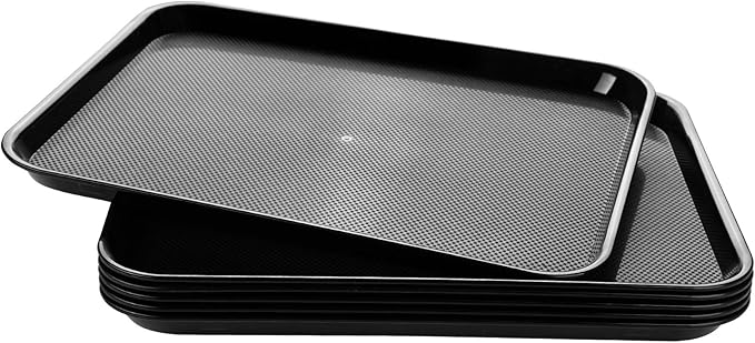Eslite Rectangular Plastic Serving Trays,Fast Food Serving Cafeteria Trays,17"X13",Set of 6 (Black)
