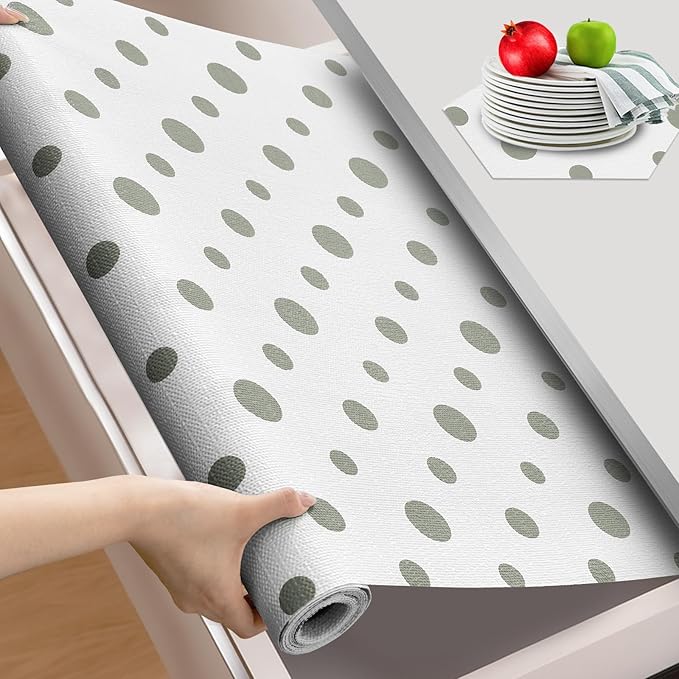 Beautysaid Shelf and Drawer Liner for Kitchen Cabinet, Non Adhesive Non Slip Shelf Paper Waterproof Washable Thickened for Dresser Pantry Shelve Bathroom Protector Liner(Polka Dot,12 in x 20 FT)