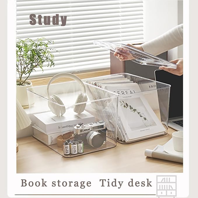 GUMEIGODA Clear plastic storage bins with LIDS-3packs,storage containers for snacks, cosmetics, books, dog food, Storage Organizer for Nursery，Kitchen, Living room,Bedroom, Bathroom, Office
