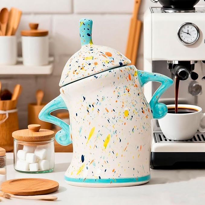Antetek Canister With Attitude,Large Capacity Cute Sassy Storage Canister,Interesting food jars, stylish airtight large ceramic lids, coffee, tea, sugar and spice storage jars with spoons (Colour)