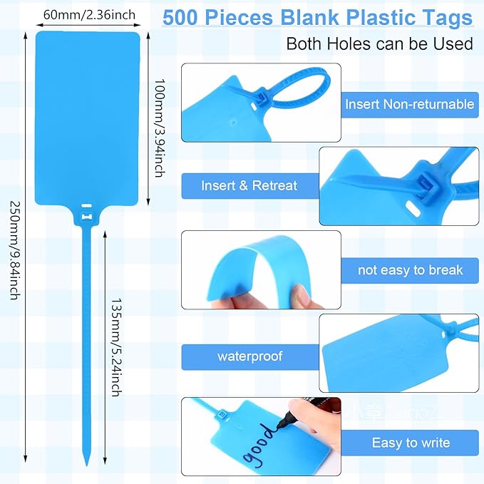 Chunful 500 Pcs Blank Plastic Tags Shipping Tags 3.94"x 2.36" Waterproof Sealing Shipping Labels Bulk Writable Hanging Tag Ties Sealing Strap Reusable Mark Labels for Keys Luggage Logistic(Colored)