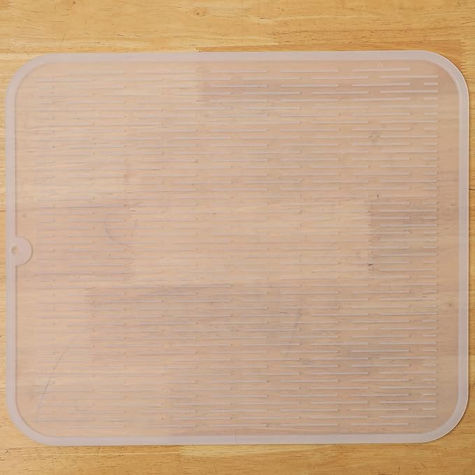 Silicone Dish Drying Mat for Multiple Usage,Easy clean,Eco-friendly,Heat-resistant Silicone Mat for Kitchen Counter or Sink,Refrigerator or Drawer Liner Translucent 2XL 24 inches x 18 inches