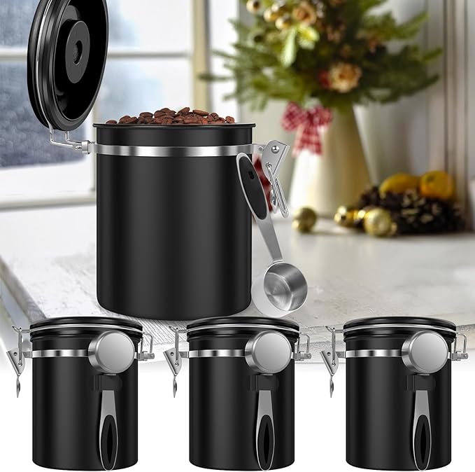 3PCS Coffee Storage Canister 1.5L 51OZ Double Airtight Coffee Beans Container with Date Locator 304 Stainless Steel Kitchen Food Storage Container with Spoon for Tea Sugar
